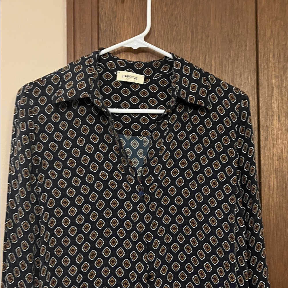L'AGENCE Navy Geometric Button-Down Shirt - Picture 7 of 12